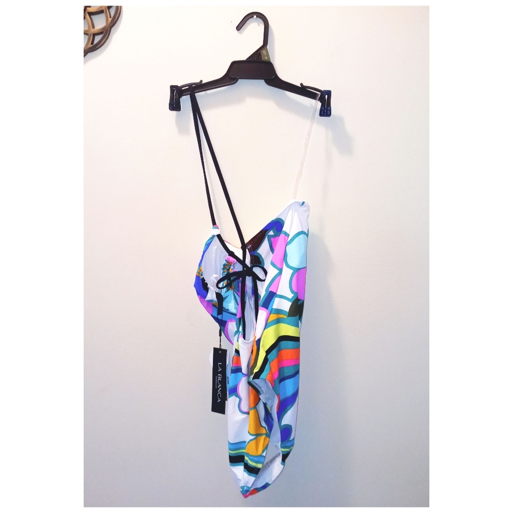 LA BLANCA One Shoulder Multi‎ color Floral One Piece Swimsuit / Swimwear - Picture 4 of 6